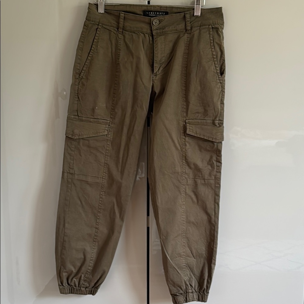Sanctuary Green Cargo Pants with Elastic Cuffs